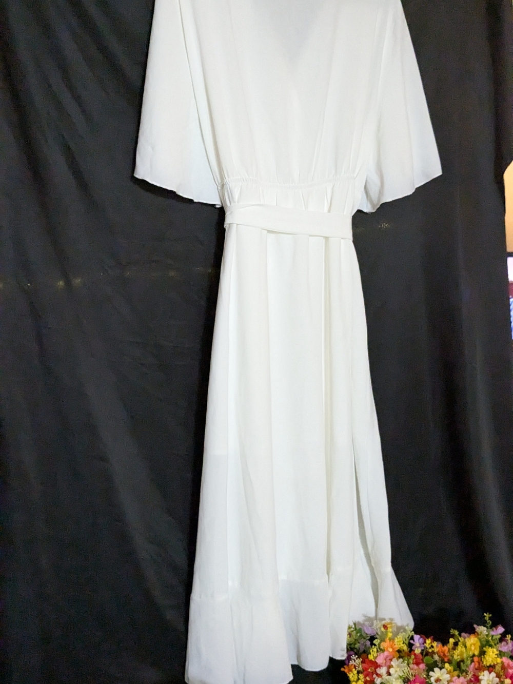 White Flutter-Sleeve Maxi Dress - Elegant Women's Dress 4XL NWOT